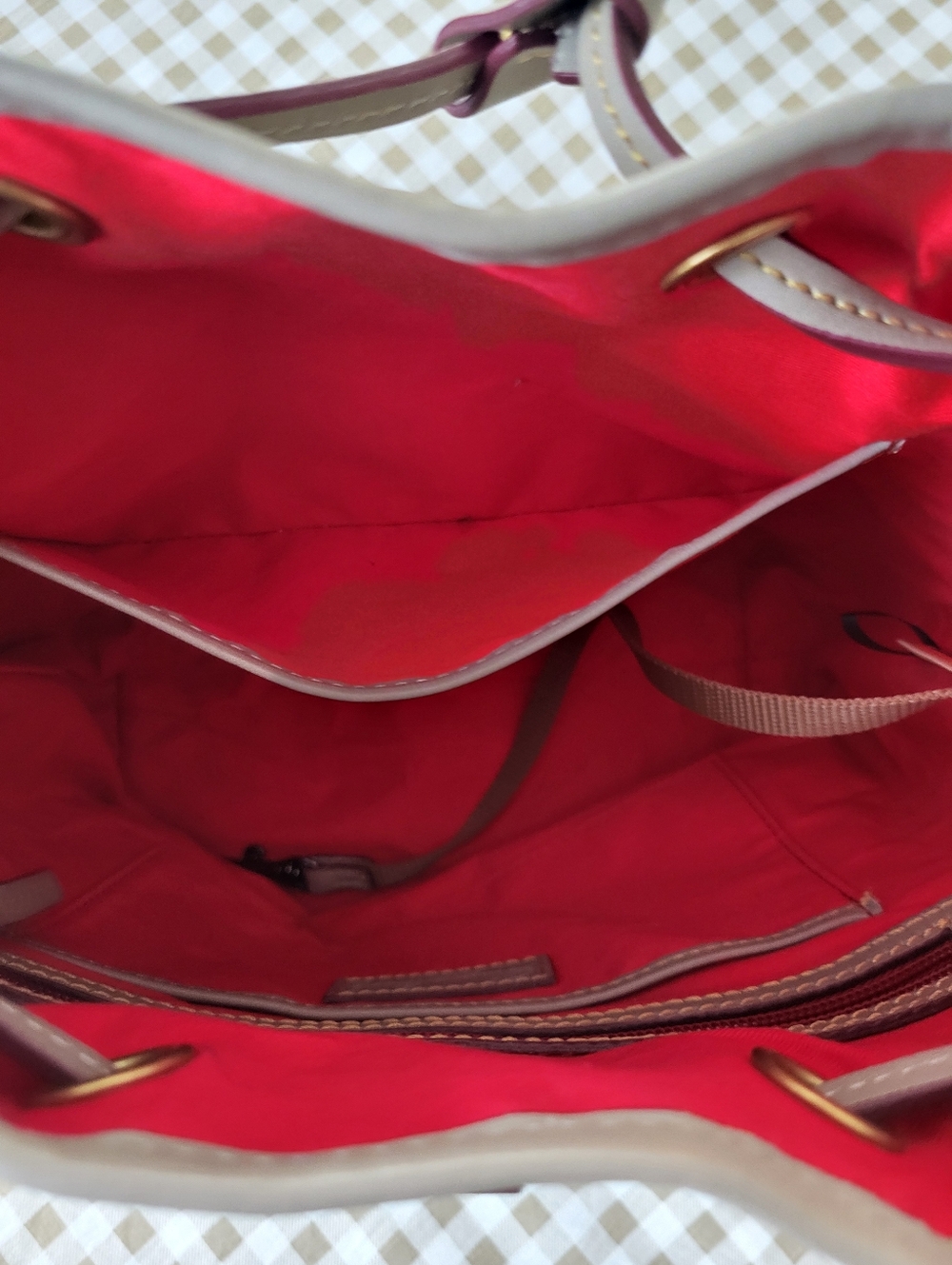 Dooney & Bourke Gray Florentine Leather Drawstring Tote / Satchel, Gold Hardware - Picture 13 of 16